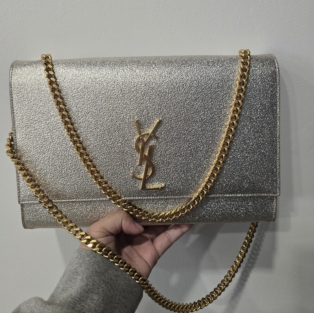 YSL Metallic KATE Silver Chain Bag